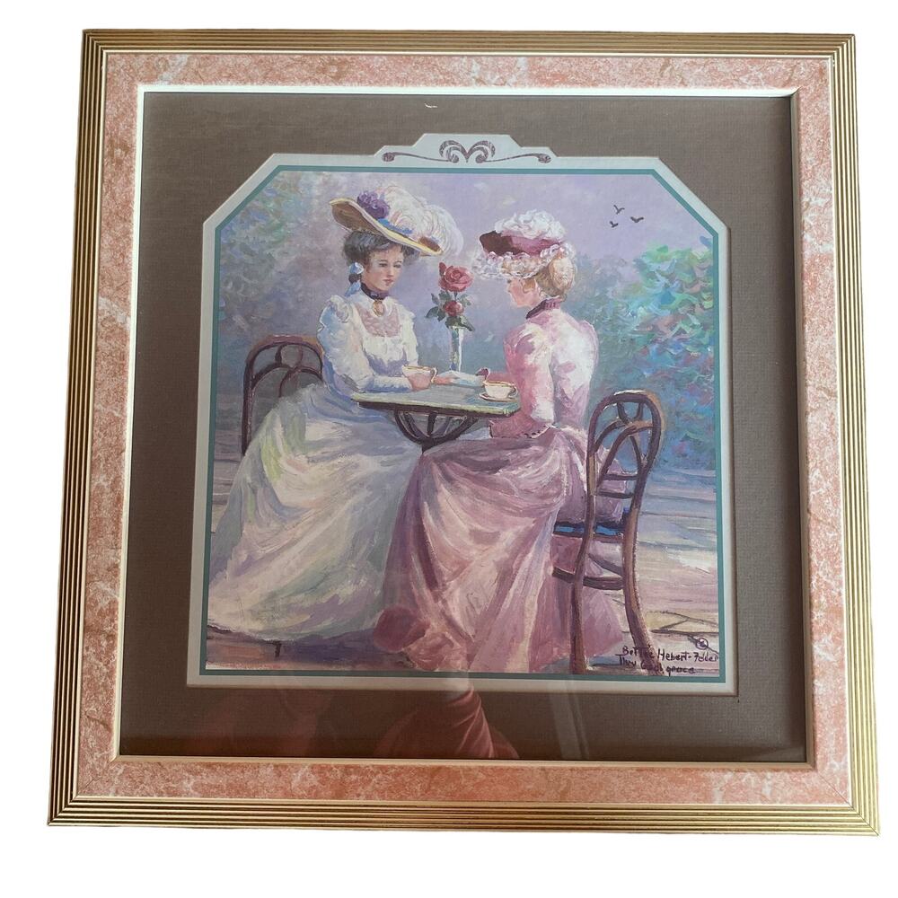 vtg HOMCO home interiors BETTIE HEBERT FELDER INSPIRATIONAL TEA TWO frame art